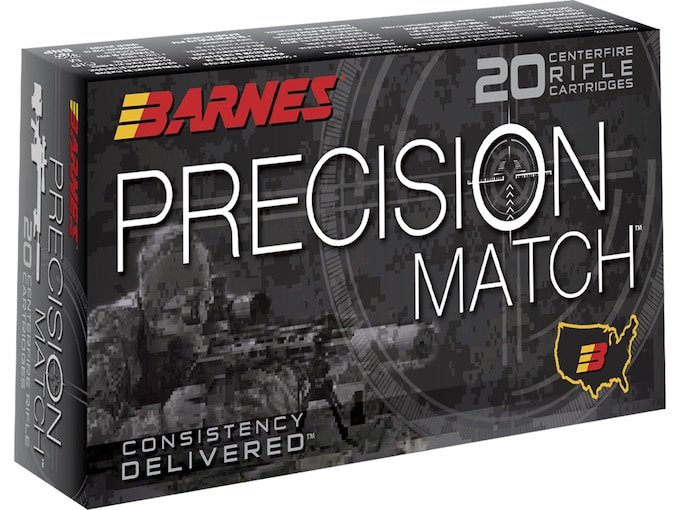 Barnes Precision Match 5.56x45mm NATO Ammo 69 Grain Barnes Open Tip Match Jacketed Hollow Point Box of 100 RDS