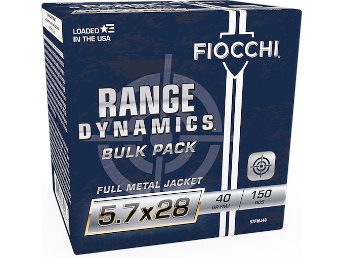 Fiocchi Range Dynamics 5.7x28mm FN Ammo 40 Grain Full Metal Jacket Of 100 Round