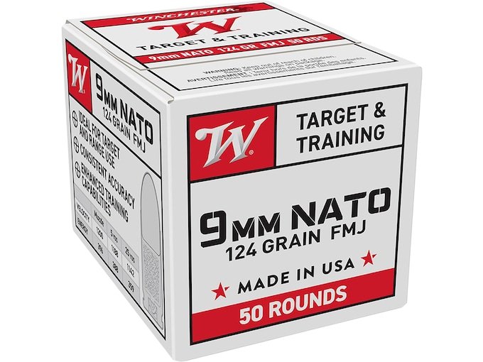 Winchester NATO 9mm Luger Ammo 124 Grain Full Metal Jacket Box of 200