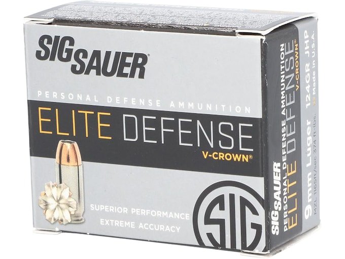 Sig Sauer Elite Performance 9mm Luger Ammo 124 Grain Sig V-Crown Jacketed Hollow Point Box of 100