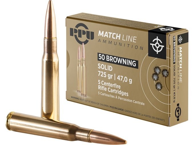 PPU Match 50 BMG Ammo 725 Grain Full Metal Jacket Box of 100
